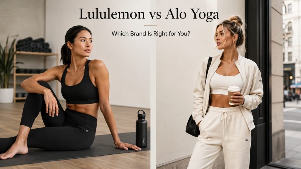 Lululemon vs Alo Yoga activewear comparison showing performance yoga wear and lifestyle athleisure outfits.